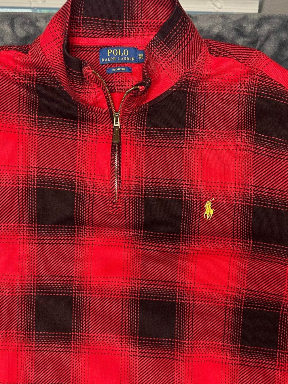 Polo Ralph Lauren Estate Rib Quarter Zip Sweater Xxl Red Black Plaid